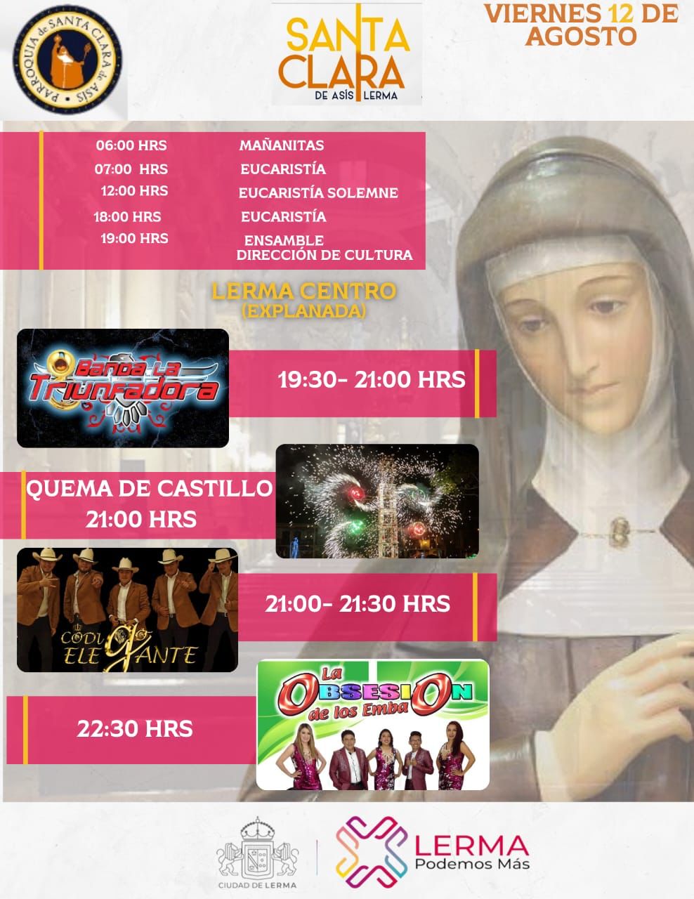 Anuncian programa musical en honor a Santa Clara de Asís en Lerma de  Villada | NDL Noticias