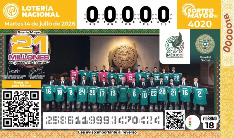 Federación Mexicana de Futbol y Lotería Nacional presentan billete de la Selección Nacional de México rumbo al Mundial 2026
