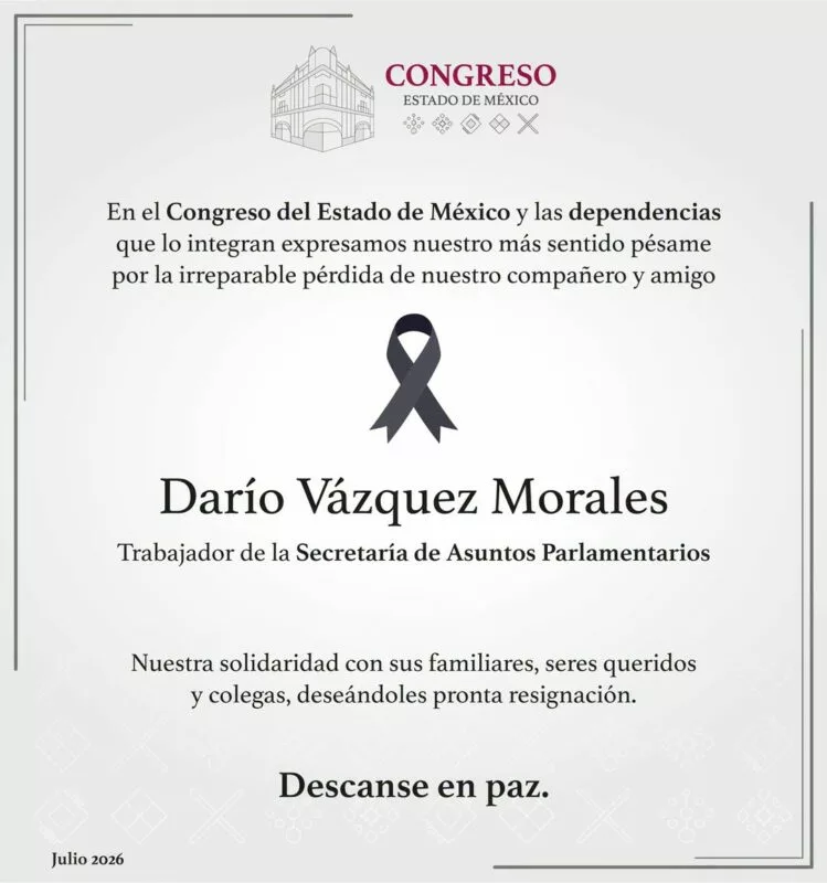 Fallece trabajador en la sede del Congreso mexiquense
